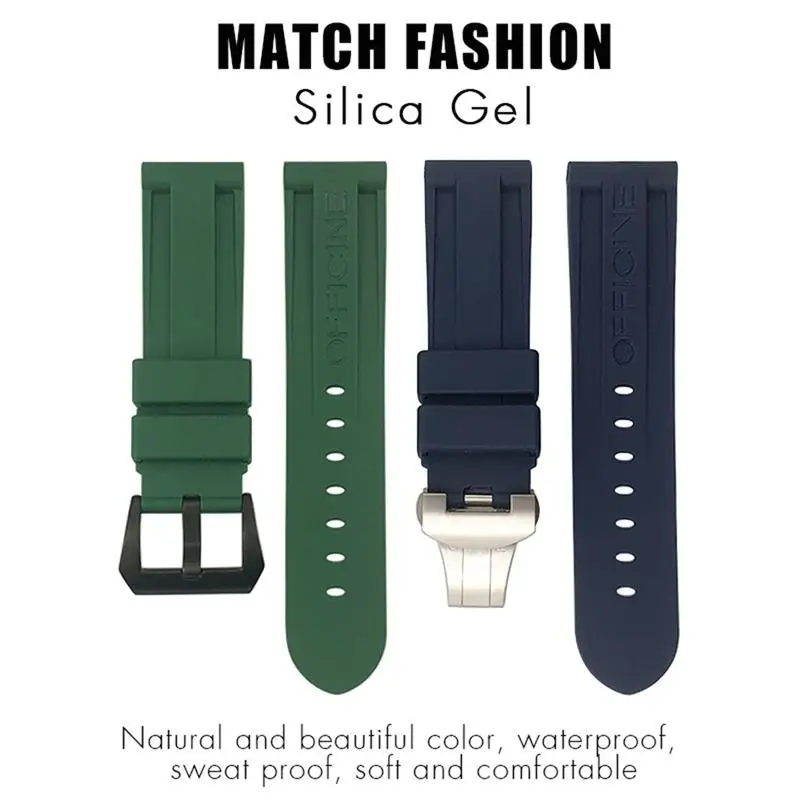 SCHIK Butterfly Clasp Rubber Watchband 24mm 26mm for Panerai LUMINOR Submersible Colorful Silicone Sport Watch Strap
