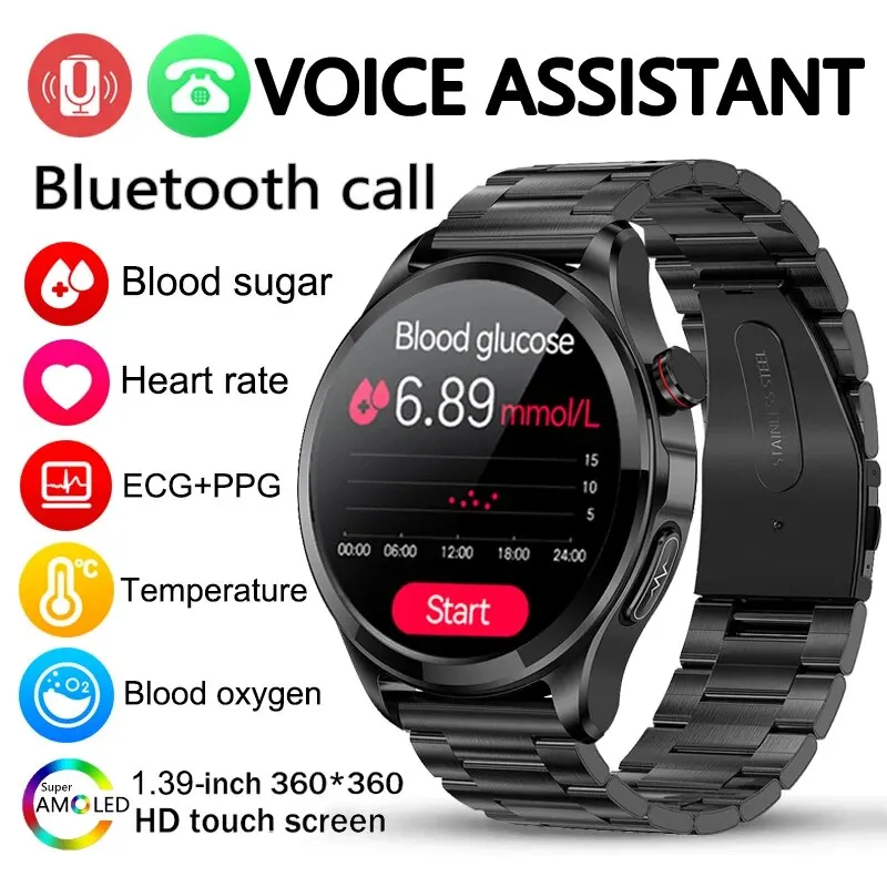 

2023 New Blood Glucose Monitor Health Smart Watch Men ECG+PPG Blood Pressure Measurement IP67 Waterproof Sport Men Smartwatch