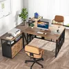 Desk with Drawer, 55" Long Computer Desk with Storage Rack and Mobile Document Cabinet, Home Office Furniture Set Executive Desk 4