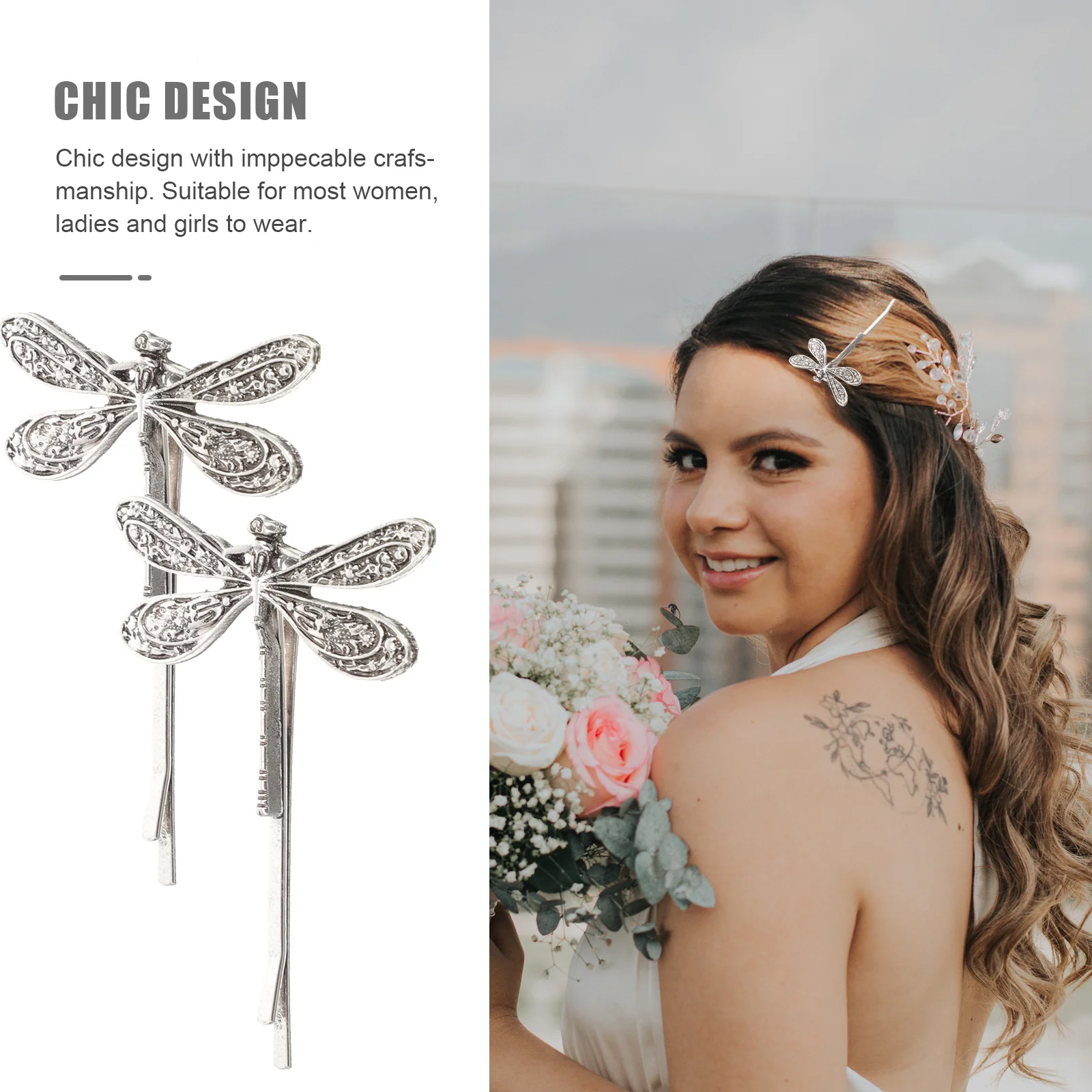 4 Pcs Rhinestone Bobby Pins Clip Dragonfly Hair Accessory Hairpin Rural Retro Silver Barrette Miss 3