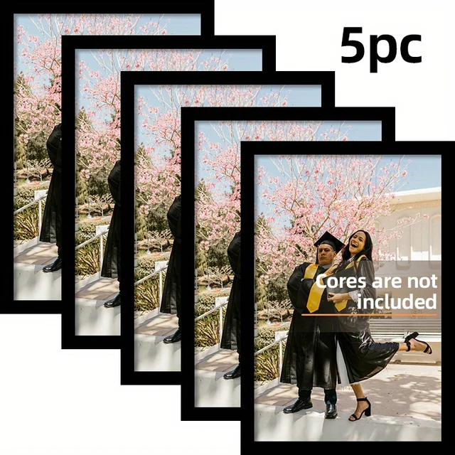 5-Piece Set A4 Black Wooden Photo Frames for Wall 21x30cm