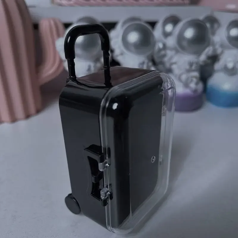 17cm Labubu Clothing Storage Box Mini Trolley Transparent Suitcase Cotton Doll Wardrobe Jewelry Mini Storage Box