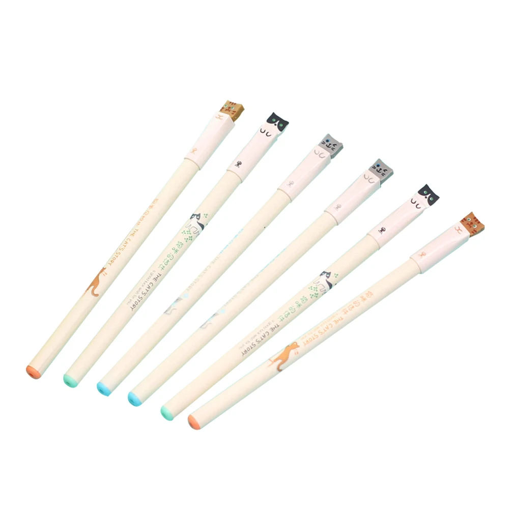 6pcs Cat Gel Pens with 0.38mm Extra Black Ink Office Supplies Stationery for Students