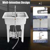 Freestanding Plastic Utility Sinks with Faucet Goudergo Drop in Deep sink kit with Inlet Pipe and Drain Pipe for Laundry Room 1