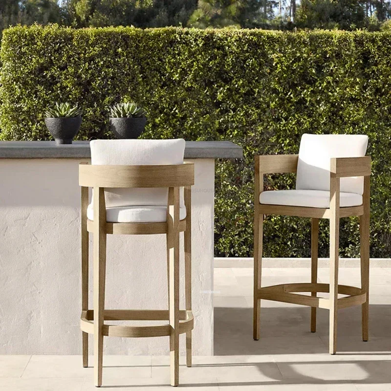 Home Patio Leisure Table and Chairs Nordic Outdoor Furniture Villa Rattan Dining Chairs Outdoor Solid Wood Garden Furniture Sets