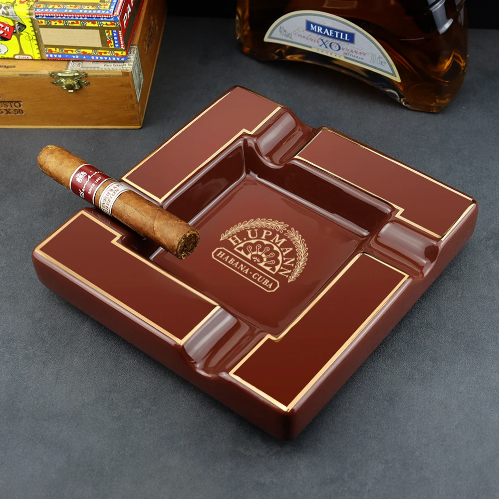 

Classic Ceramic Cigar Ashtray Light Luxury Bar Office Home 4 Slots Ashtray Cigar Cigarette Ash Tray Cigar Smoking Accessories