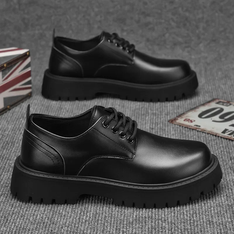 أحذية ديربي رجالية كاجوال للأعمال بجزء سفلي سميك ورأس كبير أحذية عصرية موديل جديد أحذية من الجلد بمقدمة مستديرة ونعل مطاطي