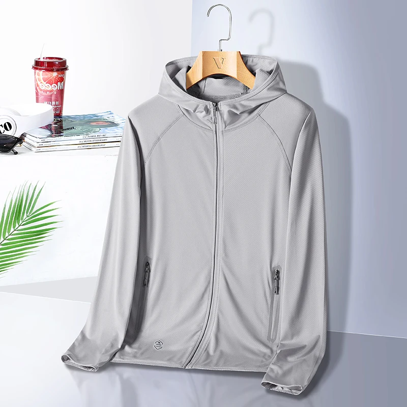 Spring Summer Solid Color Fashion Hoodies Man High Street Casual Breathable Zipper Cardigan Pockets Patchwork Thin Style Tops