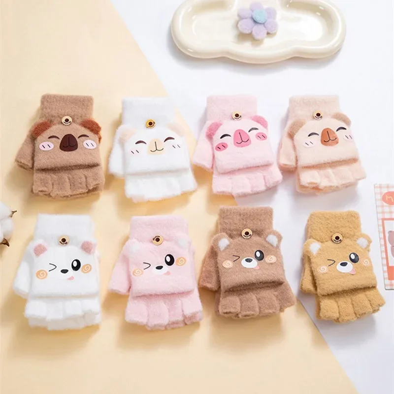 Winter Warm Children Mittens Cute Girls Baby Five Fingers Breathable Cartoon Gloves Boys Flip Gloves Kids Accessories 3-12Y winter gloves baby mittens