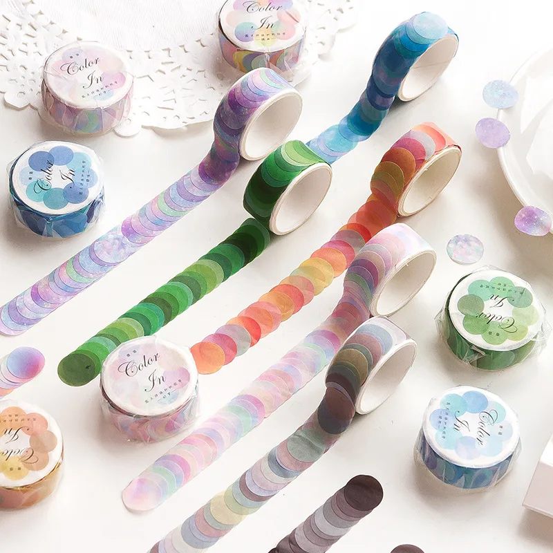 

100pcs/roll Colorful Washi Paper Collage Polka Sticker Tape Dot Decoration Hand Account Stickers