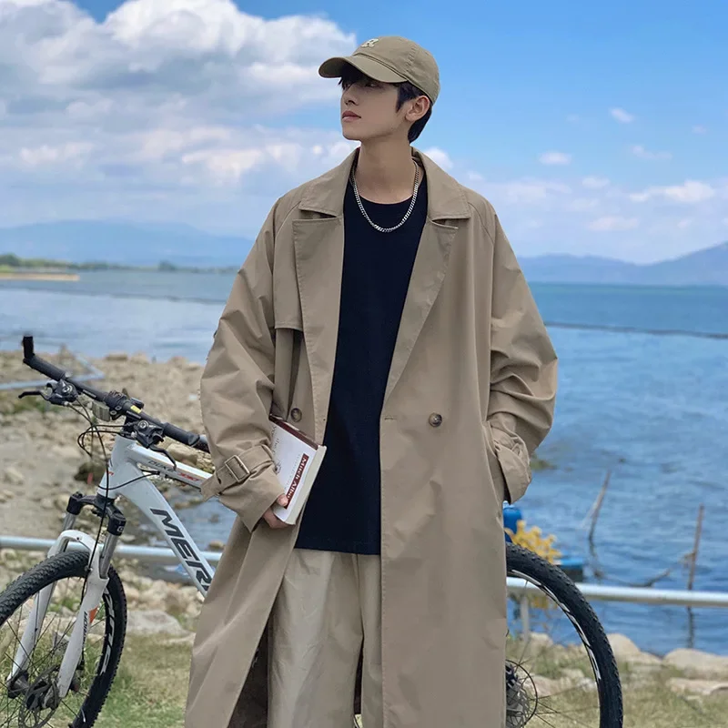 

Autumn New Large Size Simple Solid Color Medium-length Trench Coat Fashion Versatile Street Gang Handsome Coat Trench Coat Men