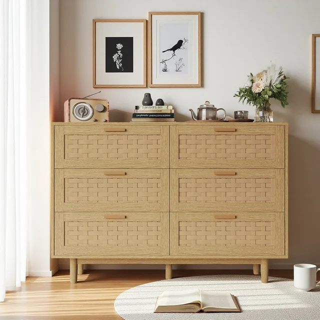 Commode naturelle Rosahqnda, armoire de rangement en rotin avec 4/6/1 tiroirs, table d'appoint pour salon, meubles de chambre à coucher 1