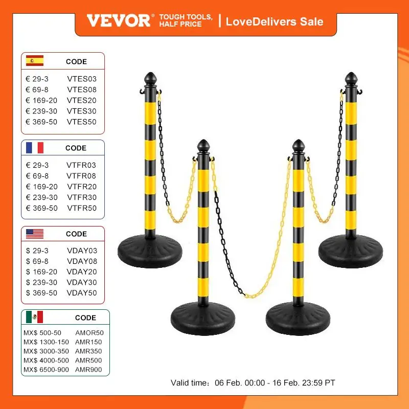 VEVOR 4 Pezzi Paletti Delimitazione in Plastica, Lunghezza 1 Metro Paletti  con Catena Nera e Gialla in Plastica PE, Come Coda per Il Centro  Commerciale, Salotto Privato, Grande Mercato, Mostra, Hotel