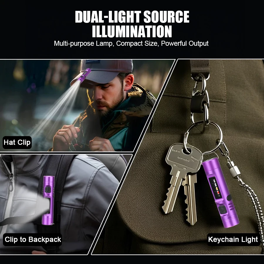 Compact LED COB Keychain Flashlight - USB Rechargeable Torch with Magnetic Clip and 9 Light Modes for Outdoor and Emergency Use