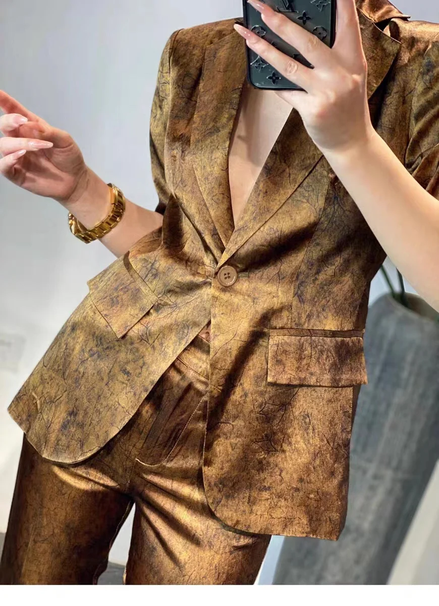 

Женский однобортный костюм с воротником, свободный короткий костюм с длинным рукавом, модель 2023 на лето и осень, 0824