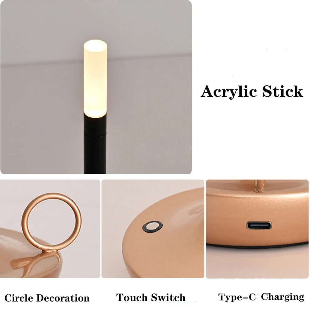 Table Lamp For Bedroom Rechargeable Wireless Touch Lamp Camping Candle Creative Lamp Rechargeable USB-C Desk Lamp 2