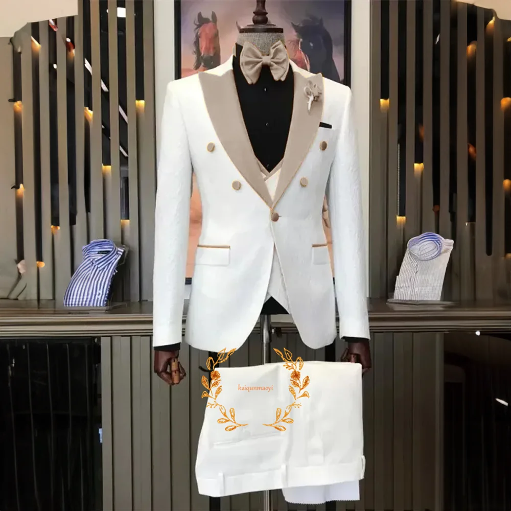 Jacquard Men's Wedding Suit 3-piece Set Fashionable Jacket Pants Vest Peaked Collar Blazer XS-5XL Elegant Suit