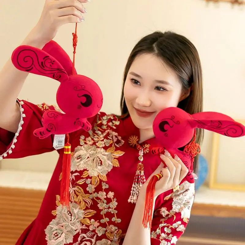 Chinese New Year Mascot Rabbit Doll Pendant Plush Toys With Sucker Chinese Rabbit Year Zodiac Mascot Home Hanging Ornaments