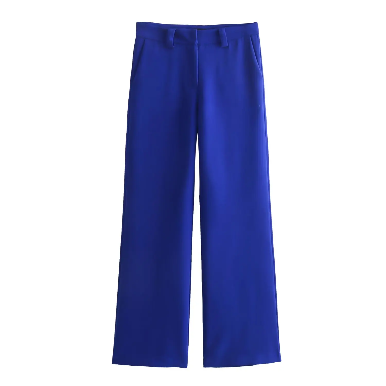 thumbnail image 1 of HH TRAF Pantalones largos elegantes para mujer, pantalones de cintura media sólidos con bolsillos y cremallera, pantalones de verano para mujer, pantalones acampanados con botones, pantalones de lino, 1 of 4