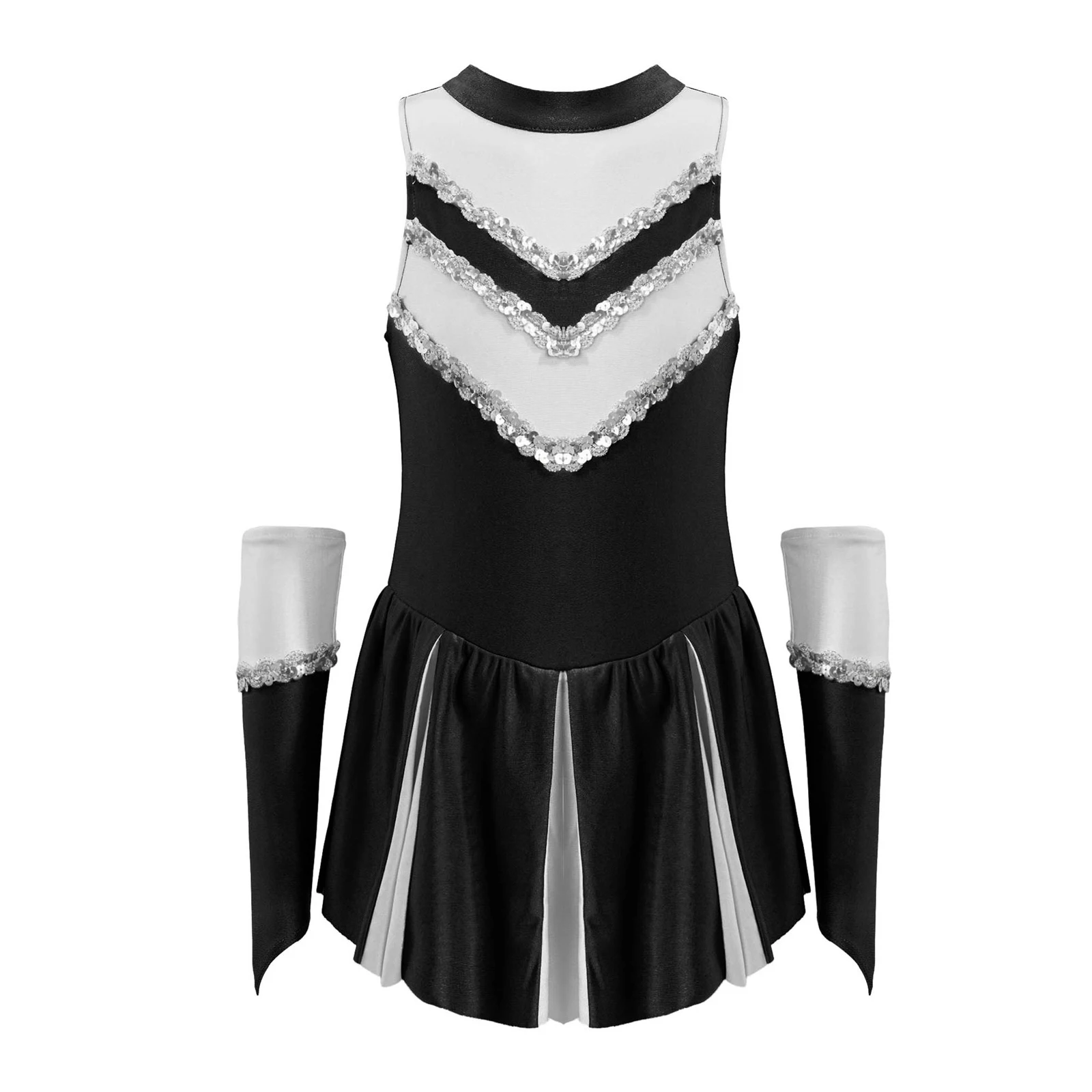 Kids Cheerleading Costume for Schoolgirls Uniforms Dress Sleeveless Sequins Gymnastics Leotards Cosplay Cheerleader Dance Dress