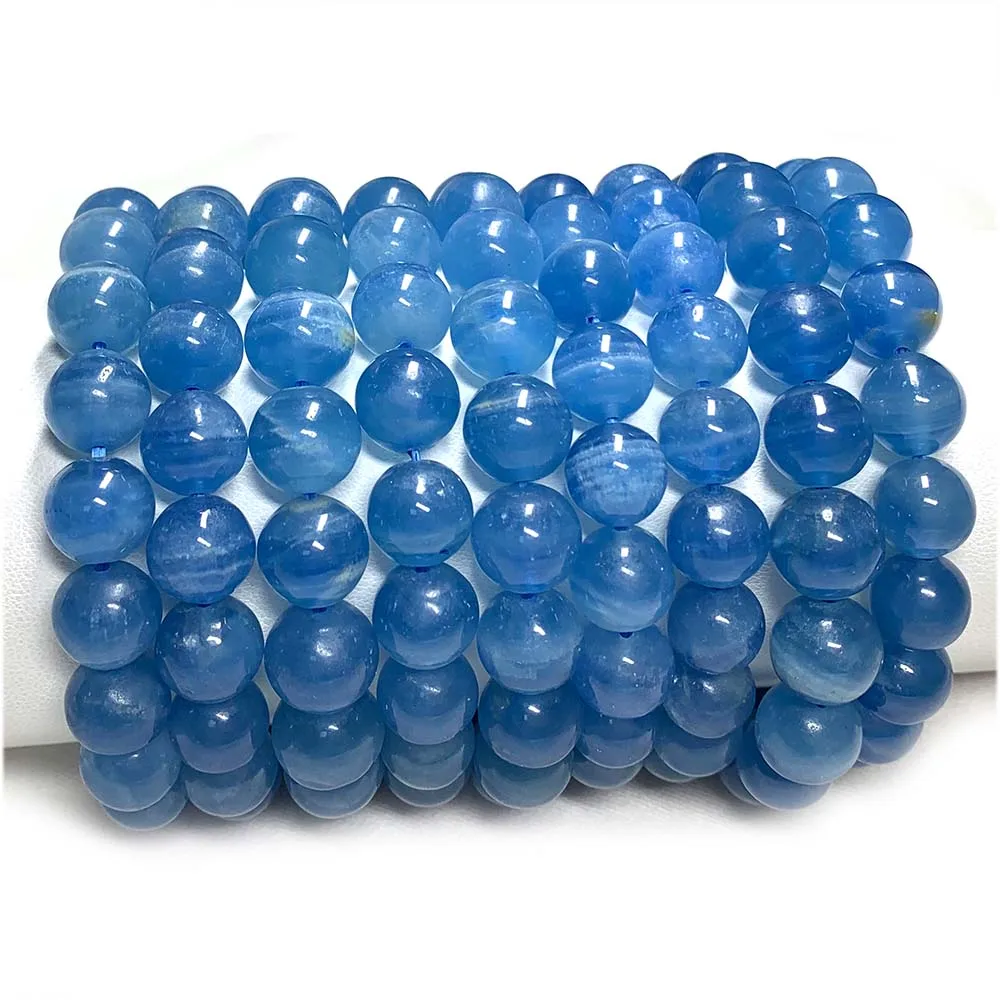 

Veemake Natural Blue Calcite Round Beads Bracelets Charms Luxury Fine Jewelry Gemstones Crystal Personalized Lovers' Gifts