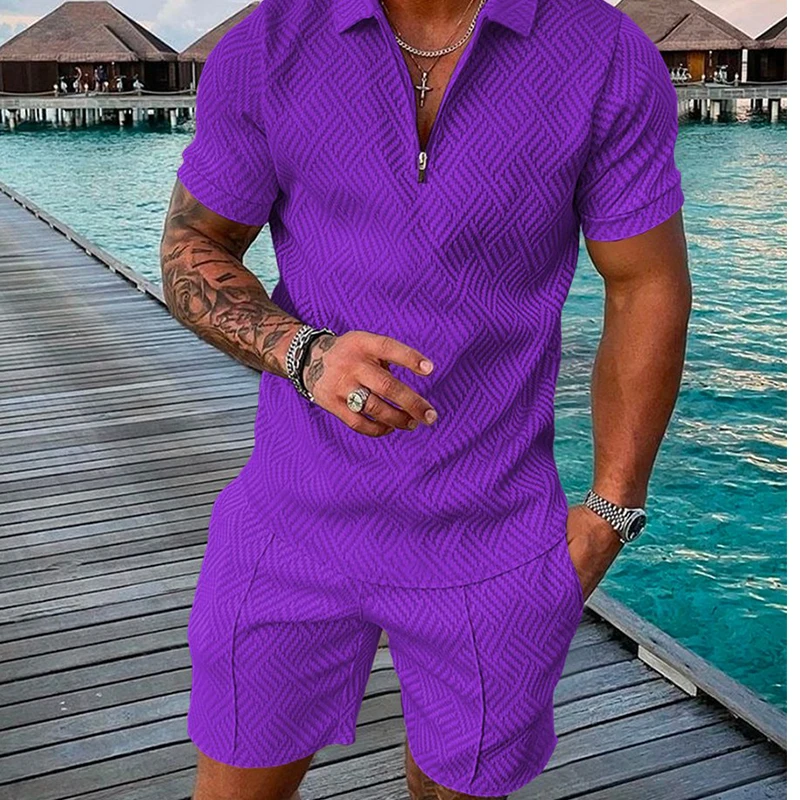 Polo Shirts Shorts Sets Men 2 Piece Suit Luxury Brand Men Polo Shirt Tracksuits Summer Casual Polo Suits Zipper Polo Shorts Men