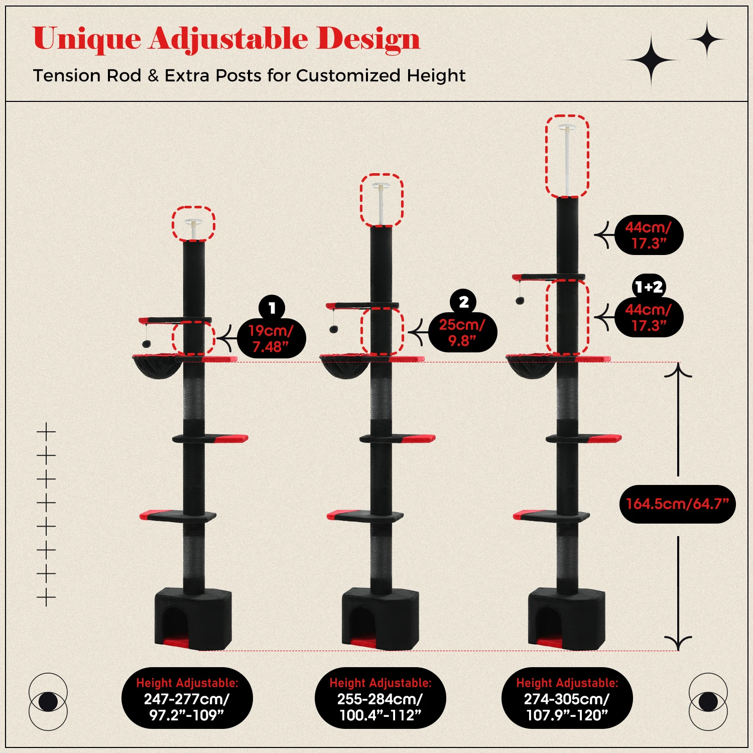 Adjustable Height Cat Tree with Scratching Posts