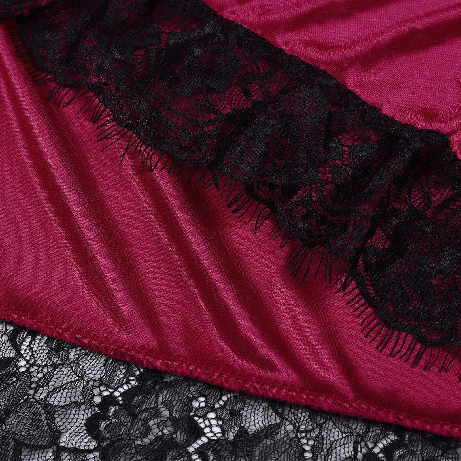 Women Ice Silk Pajamas Robes Sleepwear Nightgowns Nightdress Red Black Lace Smooth Soft Comfortable Casual Pure Color
