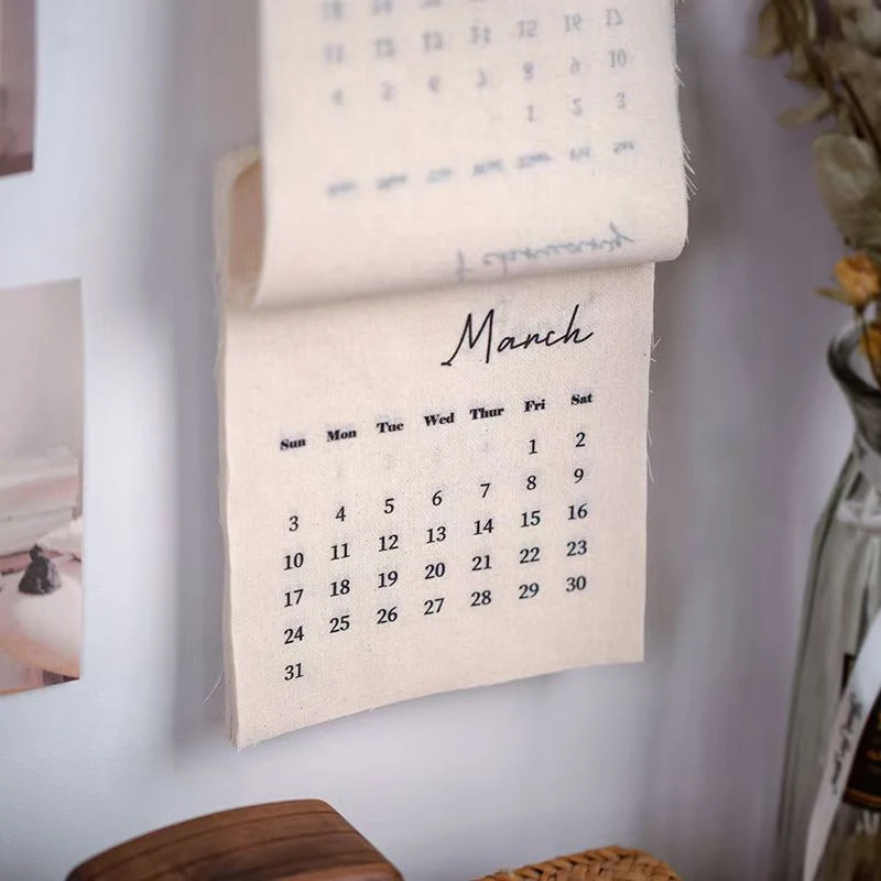 Wall Calendar Cotton Cloth Decorative English Calendar Retro Style Office Living Room Home Decor for Popular Posing Prop wall calendar paper wall calendar