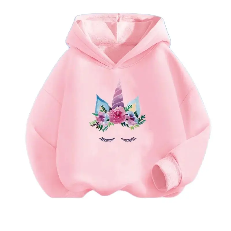 Baby Girl Unicorn & Floral Pattern Mesh Patchwork Design Hoodie