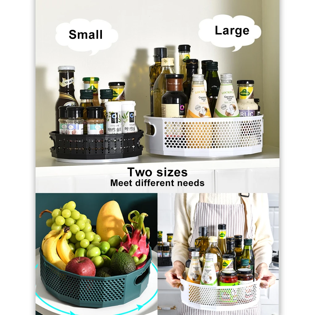 Kitchen Spice Turntable Seasoning Condiments Rotating Serving Tray Bathroom Storage Basket Shelf Organizer Black Large 5
