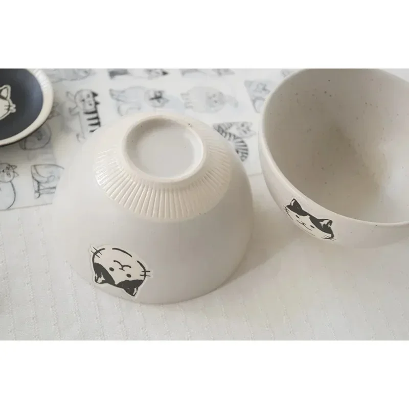 Hand-painted Stoneware Cat Face Ceramic Bowl 4.5inch Underglaze Color Craft Cute Cat Rice Bowl Soup Bowl Kitchen Tools