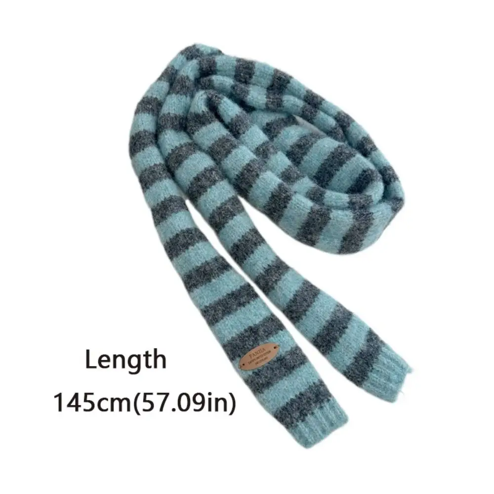 Korean Style Black Grey Stripe Women Long Scarves Cotton Knitted Y2K Girl Scarf Warm Neck Slim Skinny Scarf Fashion Streetwear