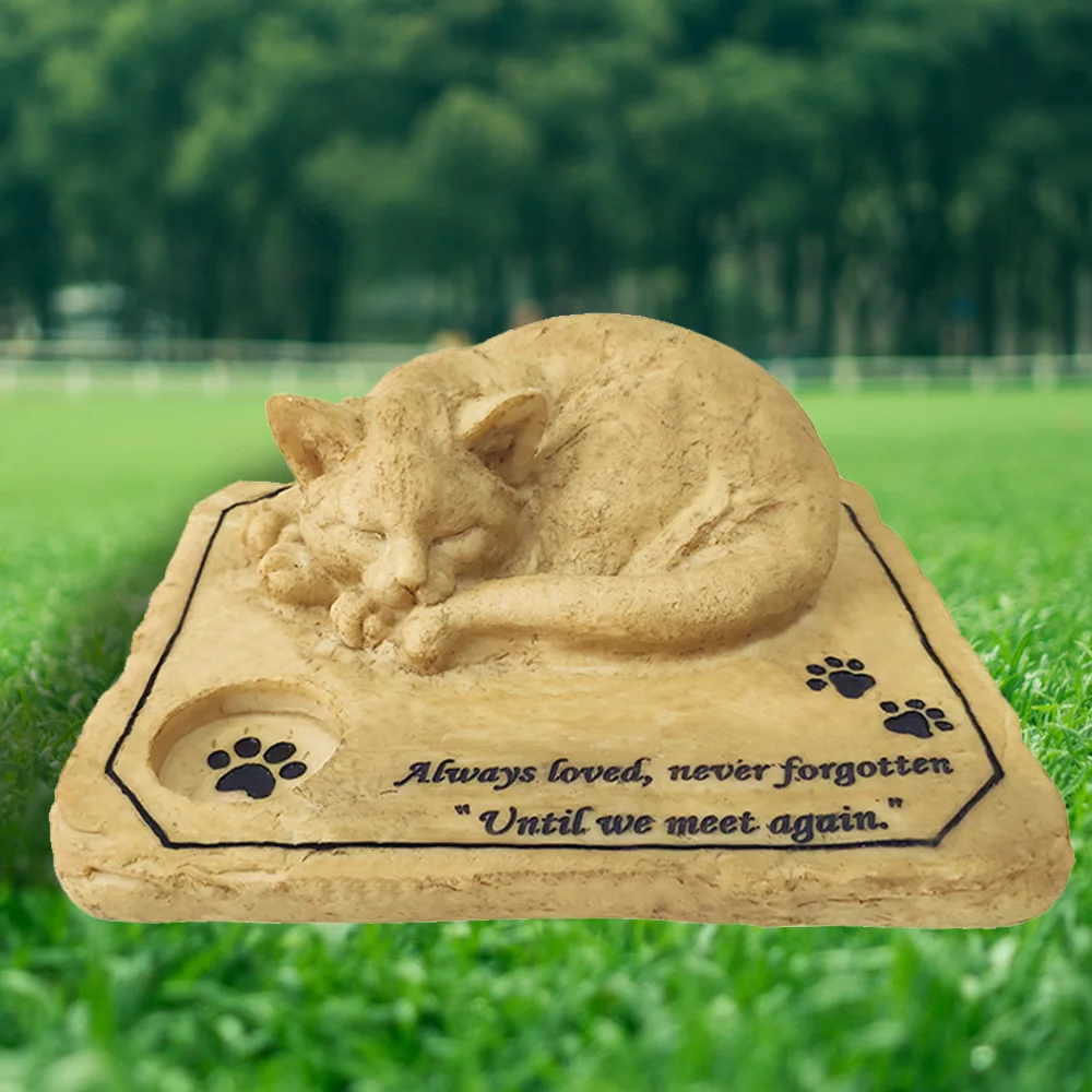Personalizable Cat Memorial Stones with A 3-D Sleeping Cat on The Top Paw Print Memorial Stone Pet Grave Markers Garden Stones