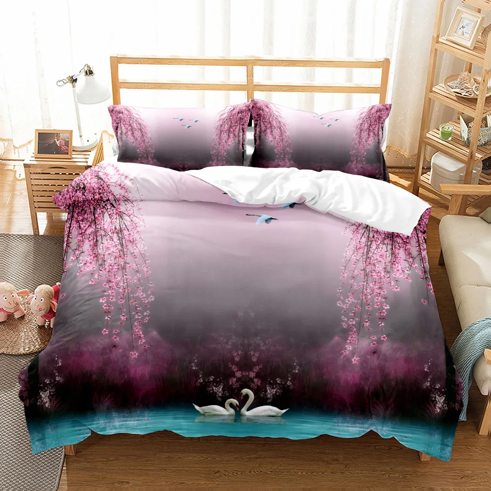 3D Cigni Romantico Piumino/Doona Set Copripiumino Singolo Doppio Queen King Cal King Size Set Biancheria Da Letto