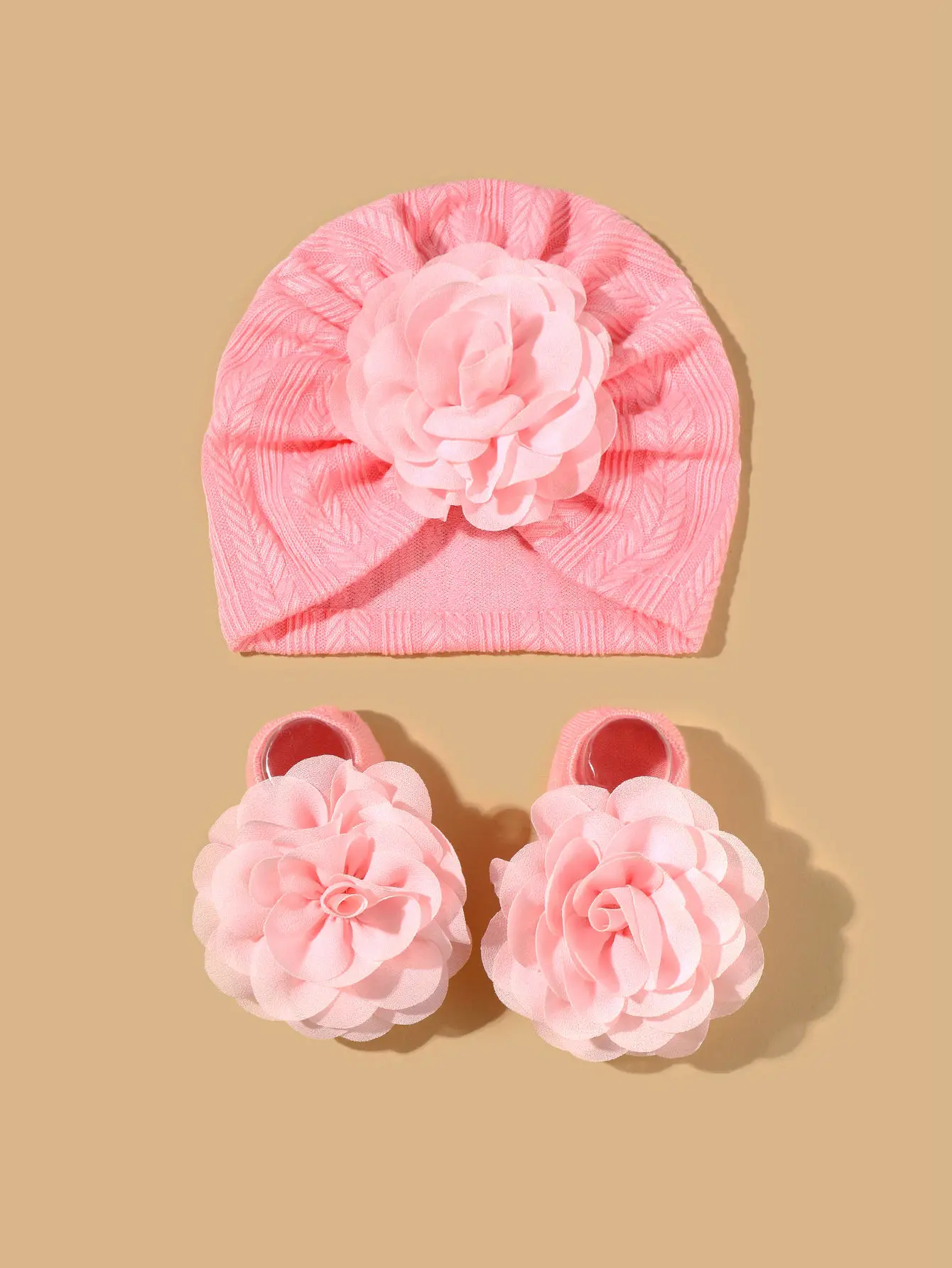 2pcs Newborn Baby Hat Set Spring Baby Girl Boy Turban Hat With Socks Flower Infant Beanies Cap Girl Headwraps Accessories 2