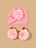 2pcs Newborn Baby Hat Set Spring Baby Girl Boy Turban Hat With Socks Flower Infant Beanies Cap Girl Headwraps Accessories 2