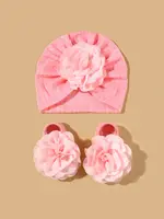 2pcs Newborn Baby Hat Set Spring Baby Girl Boy Turban Hat With Socks Flower Infant Beanies Cap Girl Headwraps Accessories 2