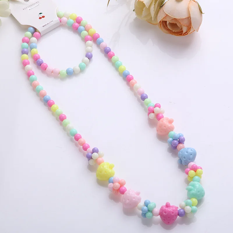 Heart Necklace and Colorful Bead Bracelet Set - Cute Jewelry for Girls