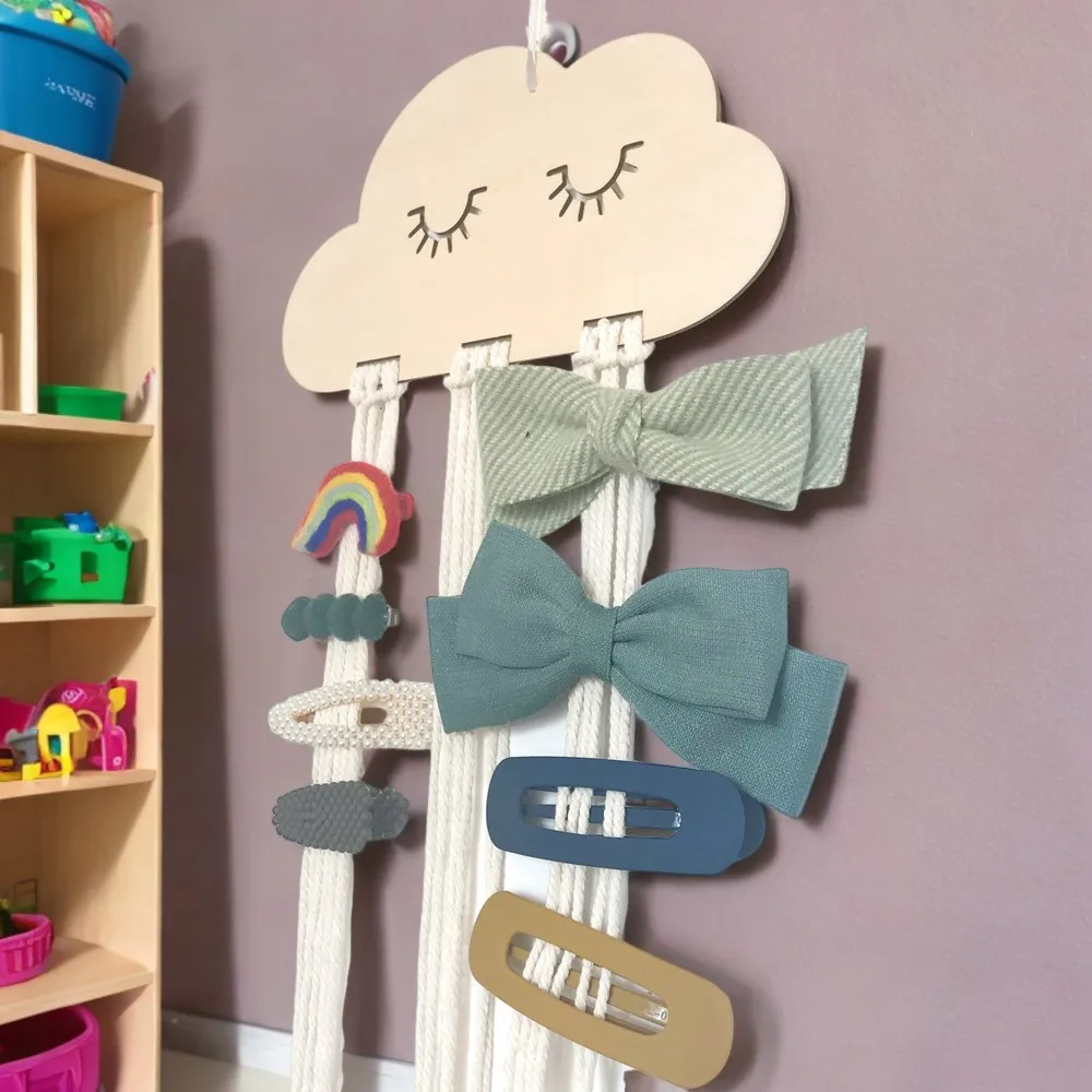 Solid Wood Cloud Hair Accessory Organizer - Wall-Mounted Holder