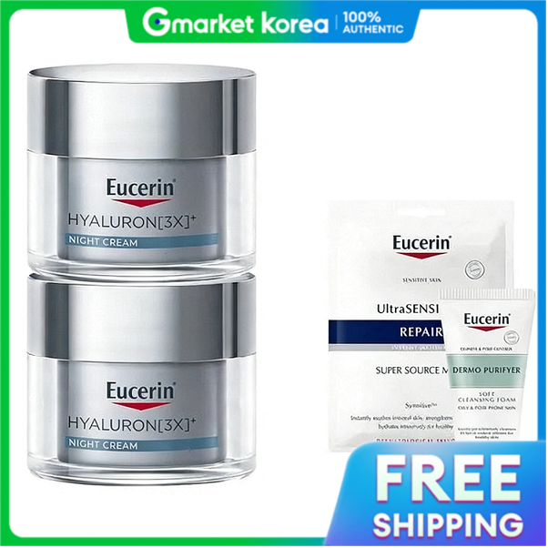 Eucerin | Kem Dưỡng Ban Đêm Hyaluron 3X + Sữa Rửa Mặt Dermo Purifier + Mặt Nạ