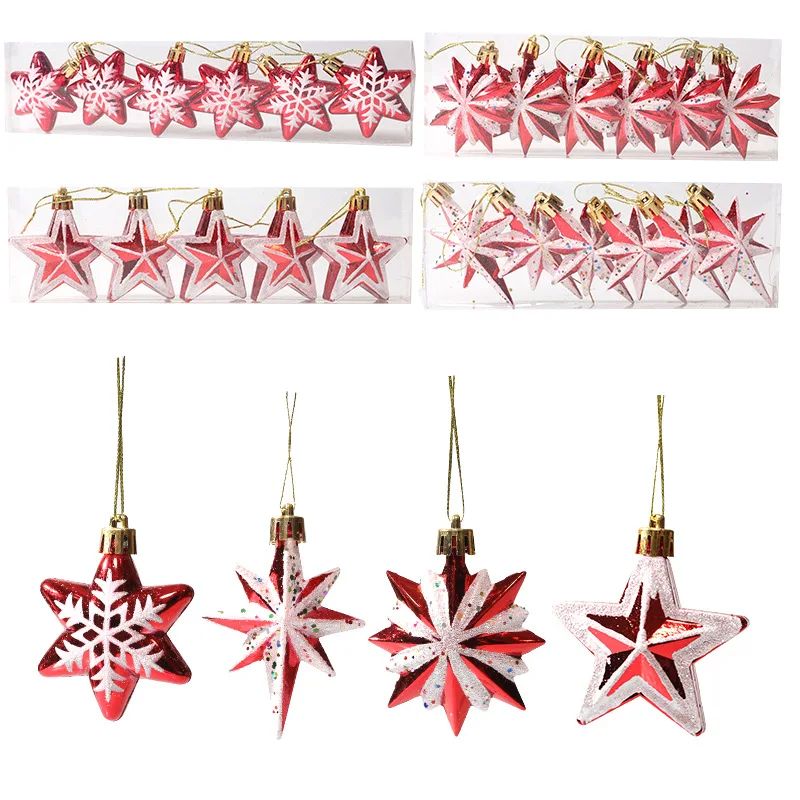 

6pcs Christmas Tree Decorated With Stars Red and White Star Pendant Christmas Star Party Wedding Festival Home Decoration 2023