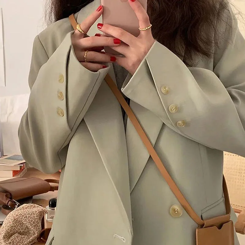 Fashion Lapel Button Spliced Solid Color Casual Blazer Women's Clothing 2023 Autumn New All-match Tops Loose Office Lady Blazers