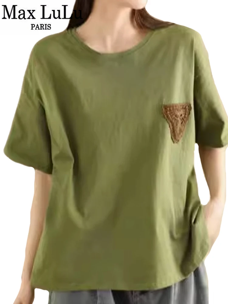Max Lulu Design Fashion Summer Chinese Tops Womens 2024 Leisure Loose Harajuku Tee Shirts Ladies O Neck Classic Vintage Clothes