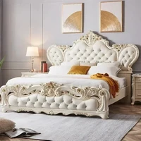 Lit de luxe nordique Vintage, maître Queen King, lit Regale moderne en bois, chambre à coucher en cuir Antique, coffre-fort, meubles tendance Queen Size 3