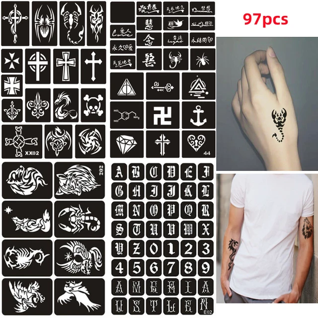 97PCS/SET Small Letter Airbrush Stencil Tattoo For Finger Drawing Painting  Decoration Cross Henna Stencil Cool