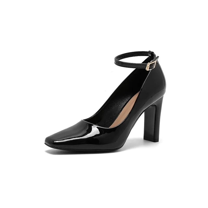 Patent Leather High Heel Women Mary Jane Shoes Fashion Square Toe Buckle Shoes Spring Autumn Ladies Elegant Party Dress Shoes 6