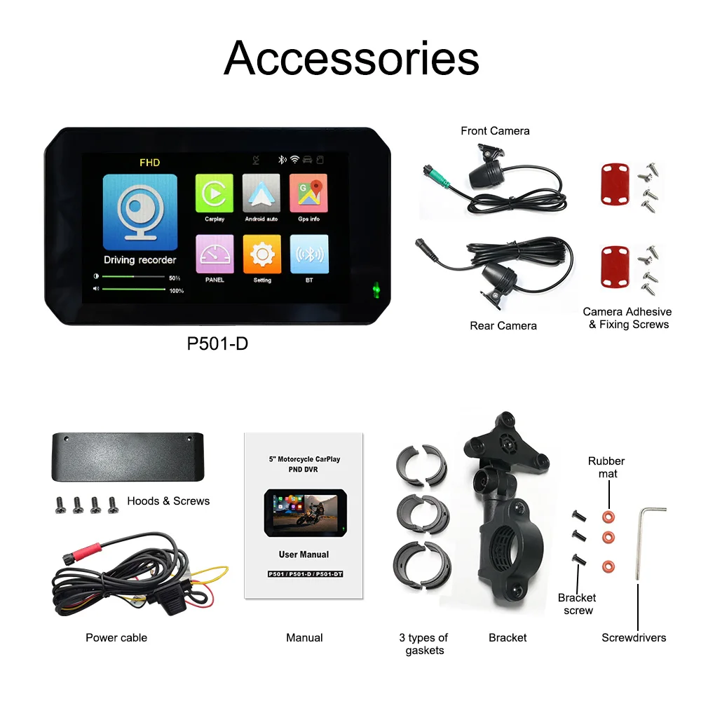 Hot sale motorcycle gps navigator 5 inch waterproof motorcycle dash cam external touch screen CarPlay