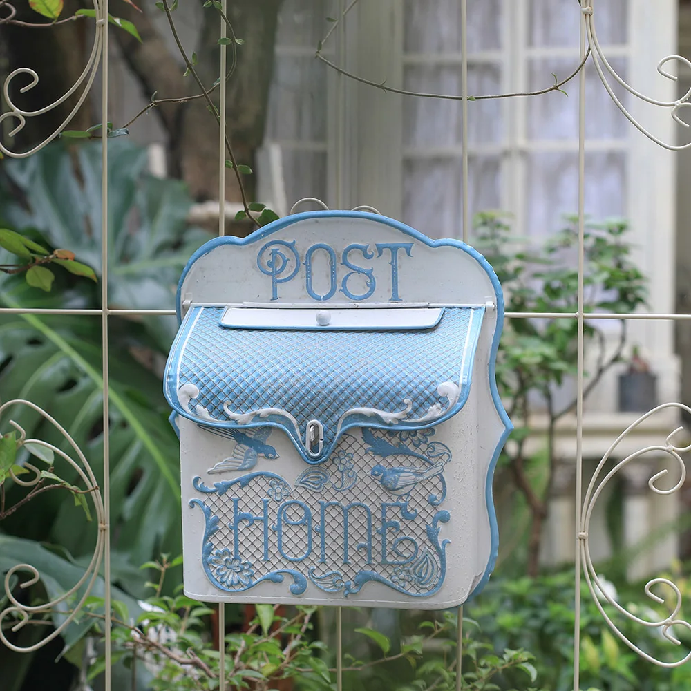 Garden Outdoor Wall Mounted Mailbox Metal Material Retro Style Bird Pattern Leaving Message Garden Decoration