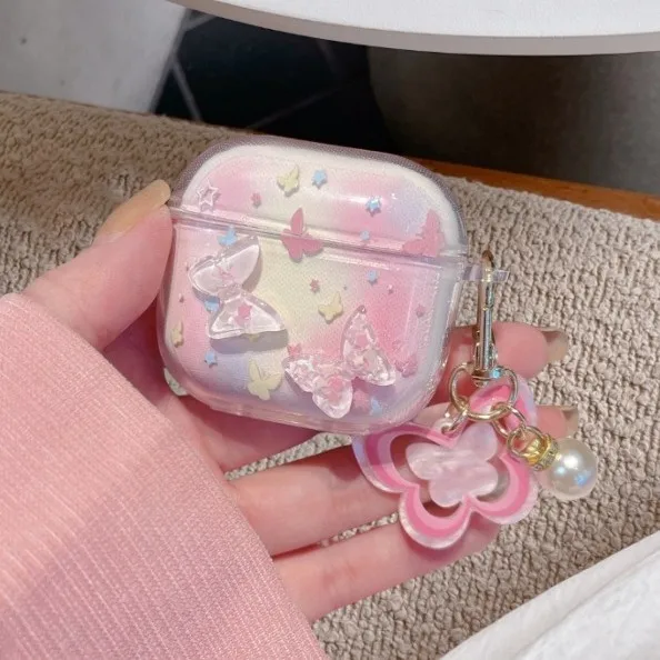 Chic Floral Earphone Case with Keyring